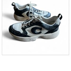 Coach White and Black Chunky Lace-Up Sneakers